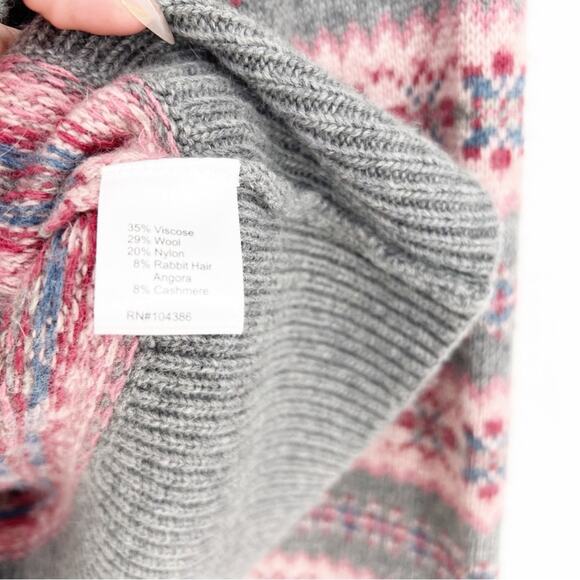 Garnet Hill Fair Isle Angora Blend Turtleneck Sweater L Grey - Picture 6 of 6